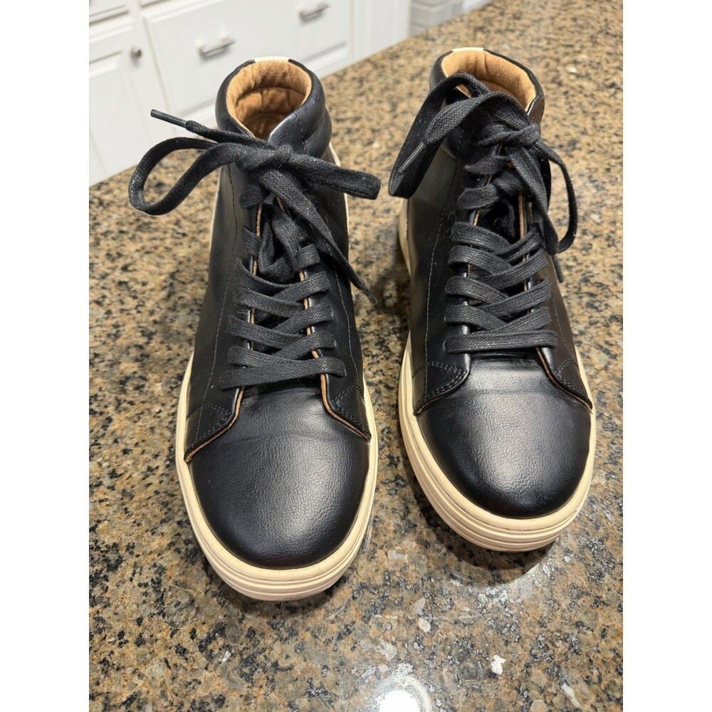 Steve Madden Men's Halbert High Top Sneakers Black PU Leather Tan Trim Size 9.5M